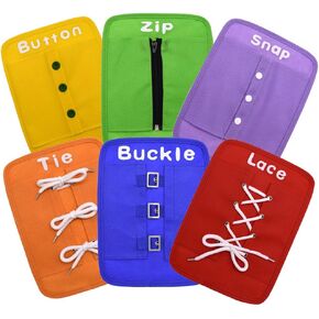 Busy Board Early Learning Basic Life Skills Learn to Dress Boards-Button,Zip,Lace,Buckle,Tie,Snap 6 Pcs/Set in Saudi Arabia