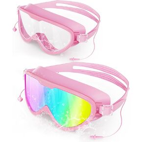 Swim Goggles 2 Pack Swimming Goggles Full Rim - Anti-Fog, UV Protection & Leak Proof - Great for Men, Women & Teens（Pink）
