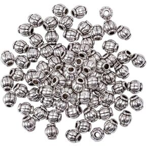 PH PandaHall 750pcs Lantern Spacer Beads, Antique Silver Barrel Beads Tibetan Alloy Corrugated Jewelry Bead Charm Metal Pumpkin Loose Bead Spacers for Bracelet Necklace Jewelry Making(4mm, Hole: 1mm)