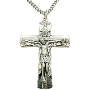 Westman Works Trinity Vatican Crucifix 2 بوصة صليب كاثوليكي على سلسلة من الفولاذ المقاوم للصدأ
