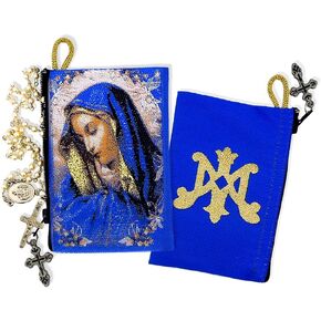 Our Lady of Sorrows Icon Symbol of the Blessed Virgin Mary Tapestry Cloth Rosary Pouch 4 1/2 Inch