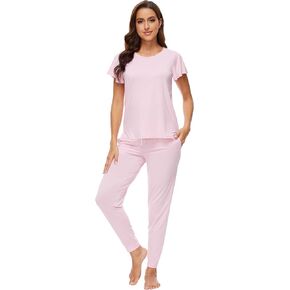 WiWi Womens Short Sleeve Pajama Sets Viscose from Bamboo Pajamas Soft Sleepwear Long Jogger Pants Loungewear S-XXL in Kuwait