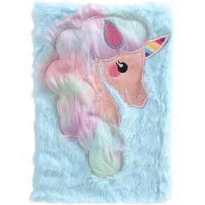 BOLLEY JOSS Rainbow Unicorn Notebook Kids Plush Diary for Girls Teens Fuzzy Journal Writing Pad A5 Lined 160 Pages