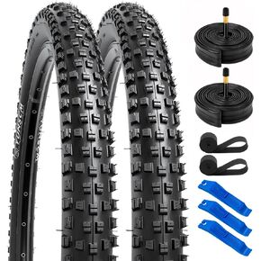 YUNSCM 27.5" Bike Tires 27.5x2.6/68-584 60TPI and 27.5" Bike Tubes Schrader Valve and 2 Rim Strips Compatible with 27.5 x 2.5 27.5 x 2.6 Bike Bicycle Tires and Tubes (W-3103)