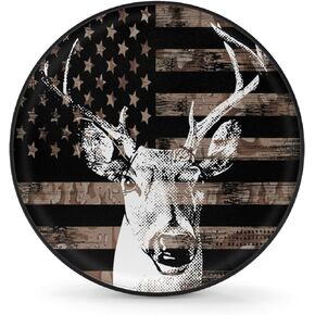 American Flag Camo Tire Covers Protectors Weatherproof Dust-Proof Deer Animal Spare Wheel Cover Fit for Jeep Wrangler RV, SUV, Truck Travel Camper Trailer Vehicle 16"