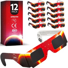 Solar Eclipse Glasses (12 pack) CE and ISO Certified Safe Shades for Direct Sun Viewing 2024 AAS Approved