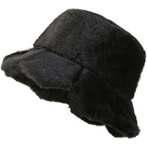 Winter Plush Bucket Hat for Women Cow Print Fuzzy Bucket Caps Casual Warm Faux Fur Fisherman Hats