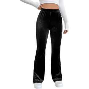WDIRARA Women's Velvet Flare Leg High Waist Solid Comfy Palazzos Casual Bootcut Pants