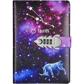 koboome Starry Lock Leather Diary, A5 Creative Password Lock Diary, PU Leather Combination Lock Diary Digital Diary Suitable for Adults Kids (Aquarius)