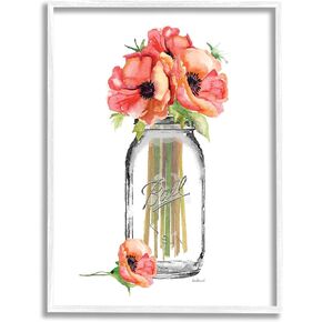مجموعة Stupell Home Decor Collection Mason Jar Poppy's Framed Gisele Texturized Art، مقاس 16 × 20، متعدد الألوان