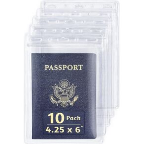 EcoEarth Passport & Identification Card Holders with Soft Edge (Clear, 4x6 Inch, 100 Pack), Extra Large Vertical ID Holder, Zipperless Plastic Name Badge Holders