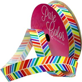 Morex Ribbon Wired Fiesta Herringbone Ribbon, 5/8 inch by 4 Yards, Rainbow, 8644.16-698
