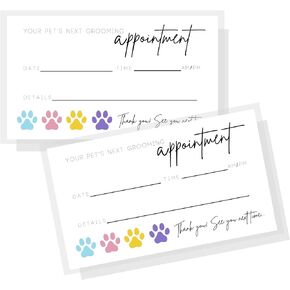 Pet Grooming Appointment Reminder Cards | Physical Printed 2x3.5inch inches Business Card Size Supplies Matches Report & Loyalty Paw Print Design