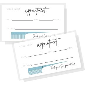 Hair Appointment Reminder Cards | Physical Printed 2x3.5" inches Business Card Size | Hair Stylist Supplies | White and Black with Comb Design
