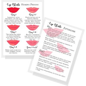 Lip Blush Stages of Healing & Aftercare Instructions Postcards | Package of 30 | Double Sided Size 4.25 x 5.5 inches inches Postcard | White with Red Lips Design, pink and black