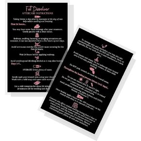 Fat Dissolve Hyaluron Pen Injection Aftercare Card | 30 Pack | Physical Printed 4x6" inches Postcard Size | Black with Rosey Pink Design