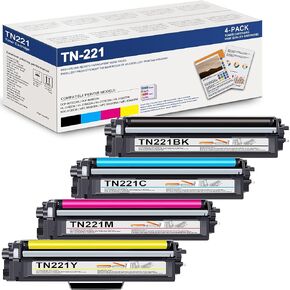 TN-221 Toner Cartridges 4 Pack Replacement for Brother TN225 TN221 Toner Cartridges use with HL-3140CW HL-3170CDW HL-3180CDW MFC-9330CDW MFC-9340CDW Printer Toner (TN221BK, TN221C, TN221M, TN221Y)