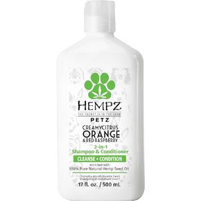 Hempz Petz, Dog Shampoo & Conditioner, Creamy Citrus Orange & Red Raspberry 2 in 1 Herbal Shampoo & Conditioner 17 oz.