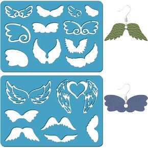 GORGECRAFT 2 Styles Angel Wing Earrings Making Template Heart Jewelry Shape Templates Reusable Christian Guardian Stencils Love Leather Acrylic Cutting Stencil for Earrings Making Crafts 3.5 x 5.1