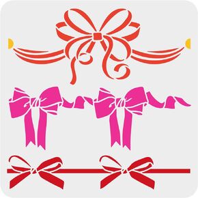 FINGERINSPIRE القوس اللوحة الاستنسل 11.8x11.8 بوصة الجوف خارج 3 نمط كبير القوس الحرفية الاستنسل جدار الحدود الديكور قابلة لإعادة الاستخدام البلاستيك Bowknot نمط قالب الاستنسل لخزانة الحائط بلاط قماش ديكور