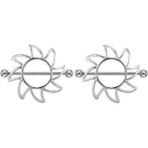 Pierced Owl - 14GA Stainless Steel Tribal Sun Nipple Shields, Sold as a Pair