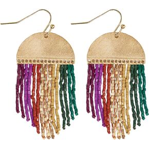 INK+ALLOY Beaded Fringe Earrings for Women, Claudia Luxe Seed Bead Summer Boho Statement Dangle Earrings, Hypoallergenic Handmade Jewelry for the Modern Bohemian, 2-Inch L