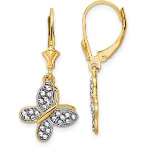 Avariah Solid 14k Yellow Gold & White Rhodium Diamond Cut Fancy Butterfly Earrings - 30.49mm