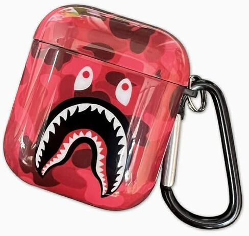 Shark Teeth Softshell Silicone Camouflage Airpods Case, IMD Case Shockproof Case Skin with Key Ring, Suitable for Apple Airpods 1 & 2 Charging Box (Black) in Saudi Arabia