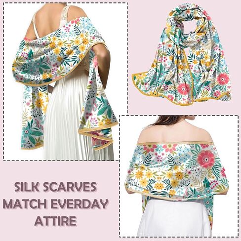 Scarves Scarf Silk Feeling Long Satin Scarf Lightweight Shawls Fashion Aesthetic Decoration for Women Girls in Kuwait