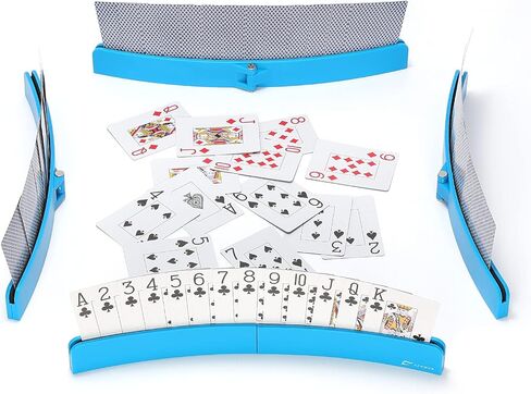 حامل بطاقات مكون من 4 قطع لبطاقات اللعب، منظم رف صينية بلاستيكية مقاس 13.3 بوصة للأطفال وكبار السن والأيدي الصغيرة والتهاب المفاصل وحامل بطاقات اللعب بدون استخدام اليدين مثالي للعب بطاقة استراتيجية بريدج كاناستا - أزرق in Kuwait