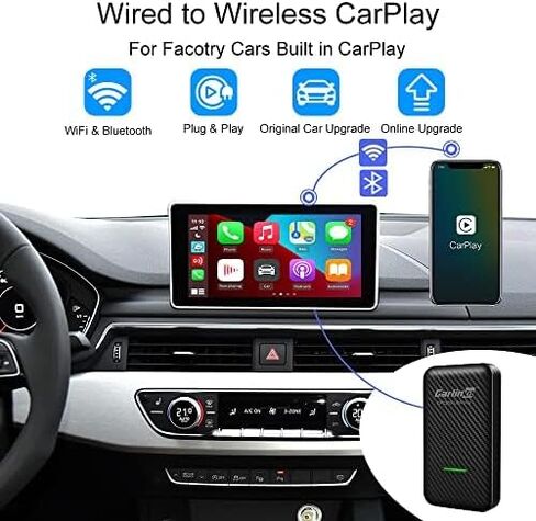 محول CarPlay اللاسلكي أحدث CarlinKit 3.0 يدعم Siri/GPS/الموسيقى/الاتصال التلقائي/الترقية عبر الإنترنت/قابل للتخصيص. معدل نقل 5.8 جيجا هرتز يحول السلكية إلى لاسلكية في ثوان in Kuwait