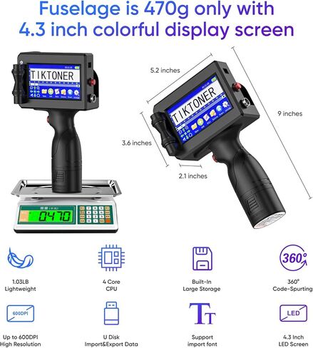 طابعة نفث الحبر المحمولة 127T1، شاشة لمس 4.3 بوصة، خرطوشة حبر سريعة الجفاف، ترميز نفث الحبر، طابعة محمولة محمولة للرمز الشريطي، رقم الدفعة، رمز التاريخ، شعار QRCode (25 لغة) in Kuwait