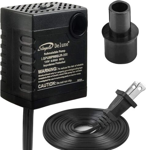 Simple Deluxe 4.3ft High Lift 160GPH 8W Water Table Pump (600L/H) with 2 Nozzles, Perfect for Fish Tank, Pond, Aquarium, Hydroponics, Black in Saudi Arabia