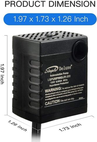 Simple Deluxe 4.3ft High Lift 160GPH 8W Water Table Pump (600L/H) with 2 Nozzles, Perfect for Fish Tank, Pond, Aquarium, Hydroponics, Black in Saudi Arabia