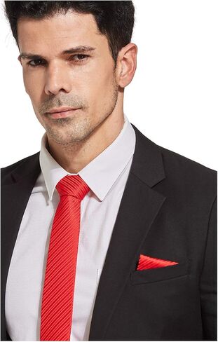 ربطة عنق رجالية صلبة هدية عيد الحب صديقة للبيئة نحيفة أنيقة وربطة عنق مخططة مع منديل مجاني in Kuwait