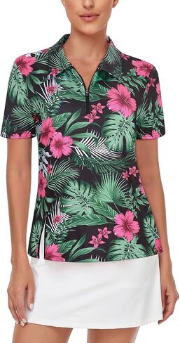 LURANEE Women's Short Sleeve Golf Shirt UPF 50+Zip Up Quick Dry Tennis Polo Workout Tops Slit Zipper at Hem in Saudi Arabia