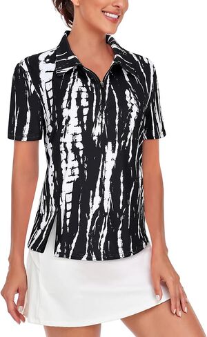 LURANEE Women's Short Sleeve Golf Shirt UPF 50+Zip Up Quick Dry Tennis Polo Workout Tops Slit Zipper at Hem in Saudi Arabia
