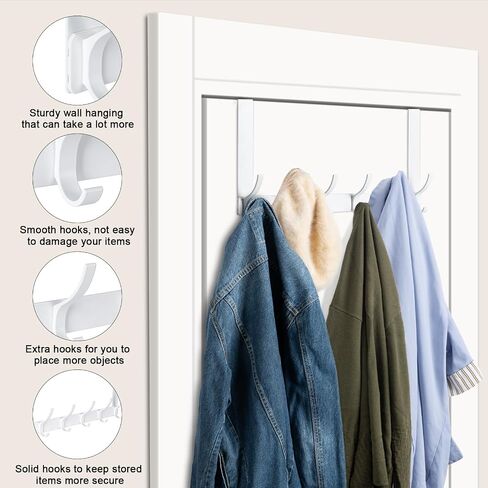 BOOMIBOO Over The Door Hooks, Sturdy Door Hanger, Towel Rack Towel Hooks for Bathroom 12 Hooks Large Over The Door for Bathroom, Bedroom，Kitchen in Saudi Arabia