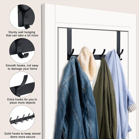 BOOMIBOO Over The Door Hooks, Sturdy Door Hanger, Towel Rack Towel Hooks for Bathroom 12 Hooks Large Over The Door for Bathroom, Bedroom，Kitchen in Saudi Arabia