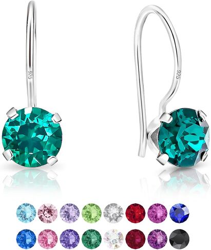 925 Sterling Silver SMALL/MEDIUM Round Fixed Hook Earrings made with Crystals from Swarovski Elements - Diameter: 6 mm in Saudi Arabia