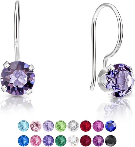 925 Sterling Silver SMALL/MEDIUM Round Fixed Hook Earrings made with Crystals from Swarovski Elements - Diameter: 6 mm in Kuwait