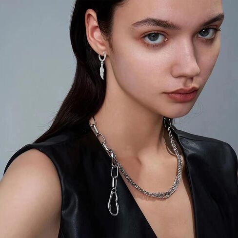 KaFu Surgical Stainless Steel Huggie Hinged Hoop Earrings Punk Hip Hop Cool Goth Black Silver Feather Drop Dangle Earrings for Men Women in Saudi Arabia