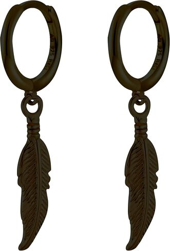 KaFu Surgical Stainless Steel Huggie Hinged Hoop Earrings Punk Hip Hop Cool Goth Black Silver Feather Drop Dangle Earrings for Men Women in Saudi Arabia