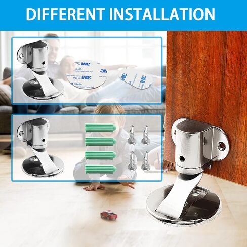 2pcs Adjustable Magnetic Door Stop, Floor Mount Magnet Door Stopper, Anti-Rust Doorstop with 3M Adhesive Hold Door Open, Magnetic Door Stopper for Home Office Bedroom - Black in Saudi Arabia