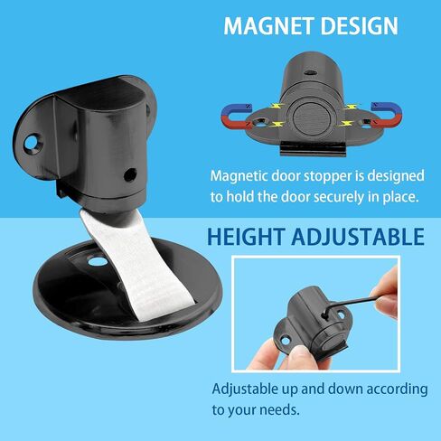 2pcs Adjustable Magnetic Door Stop, Floor Mount Magnet Door Stopper, Anti-Rust Doorstop with 3M Adhesive Hold Door Open, Magnetic Door Stopper for Home Office Bedroom - Black in Saudi Arabia