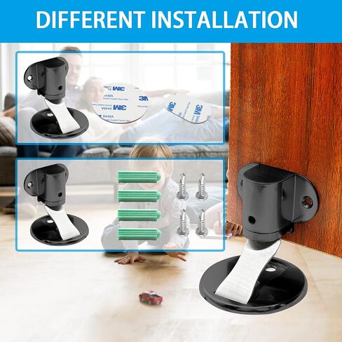 2pcs Adjustable Magnetic Door Stop, Floor Mount Magnet Door Stopper, Anti-Rust Doorstop with 3M Adhesive Hold Door Open, Magnetic Door Stopper for Home Office Bedroom - Black in Saudi Arabia