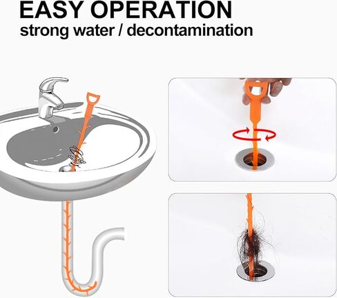 POPULO 6-Pack Hair Drain Clog Remover - 25-Inch Snake Tool for Bathtubs and Bathrooms - Includes 5 Orange and 1 Green Removers in Kuwait