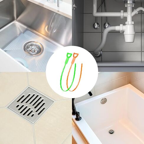 POPULO 6-Pack Hair Drain Clog Remover - 25-Inch Snake Tool for Bathtubs and Bathrooms - Includes 5 Orange and 1 Green Removers in Kuwait