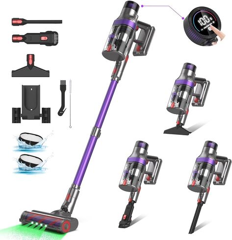 Cordless Vacuum Cleaner, 530W/38Kpa Stick Vacuum Cleaner with 2 Dust Cups Design, 8 in 1 Vacuum Cleaner Pet Hair with OLED Touch Screen for Home/Pet Hair/Carpet/Hard Floor/Car Cleaning in Saudi Arabia