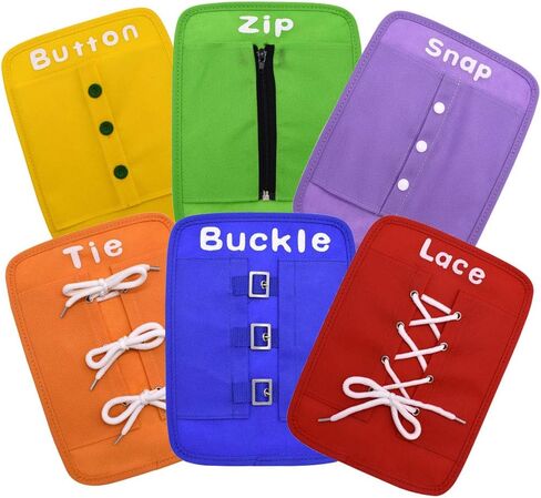 Busy Board Early Learning Basic Life Skills Learn to Dress Boards-Button,Zip,Lace,Buckle,Tie,Snap 6 Pcs/Set in Saudi Arabia